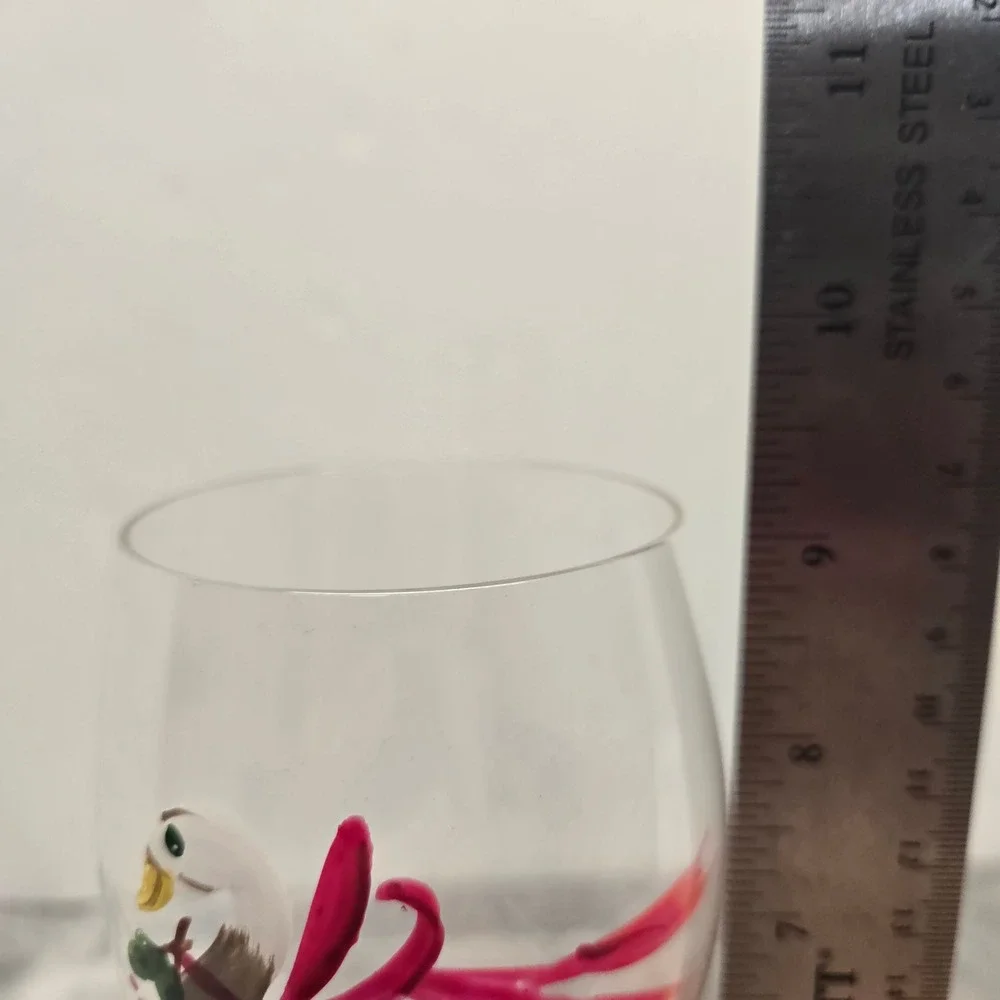 Hand Painted Duck Wine Glass Pink Ribbon Bow Stemmed Glassware Holiday 9 Inch